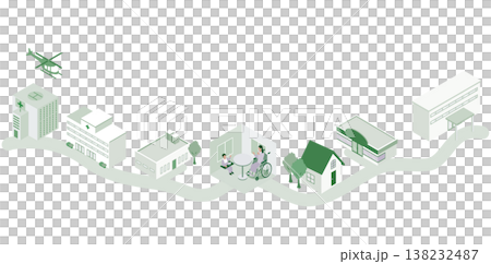 An isometric illustration illustrating the collaboration between community healthcare and home care, connecting hospitals to welfare and home support services. An isometric illustration illustrating the collaboration between community healthcare and home care, connecting hospitals to welfare and home support services. 138232487