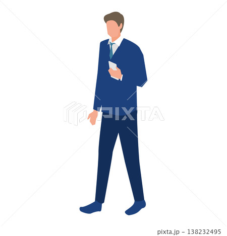 スマートフォンを持って立つ男性ビジネスパーソンのイラスト スマートフォンを持って立つ男性ビジネスパーソンのイラスト 138232495