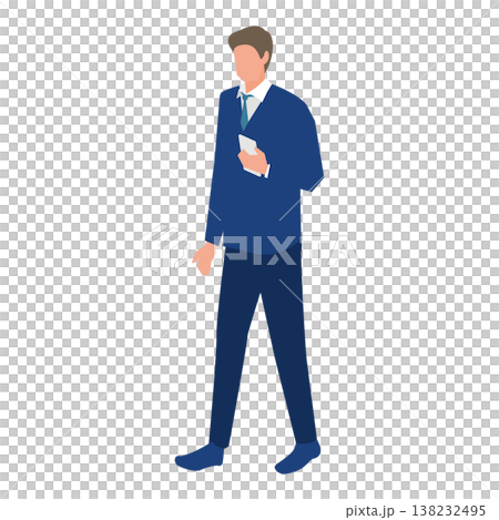 スマートフォンを持って立つ男性ビジネスパーソンのイラスト スマートフォンを持って立つ男性ビジネスパーソンのイラスト 138232495