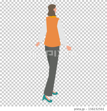 Illustration of a woman walking, from behind. 138232501