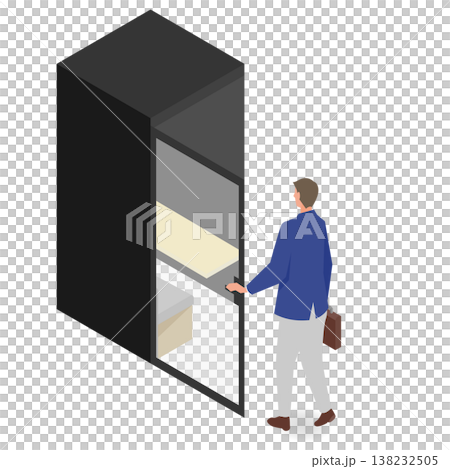 個室ブースを利用するビジネスパーソンのアイソメトリックイラスト 個室ブースを利用するビジネスパーソンのアイソメトリックイラスト 138232505