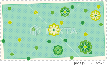 グリーンの花柄とドットのナチュラルパターン背景・北欧風でやさしいデザイン素材 138232523