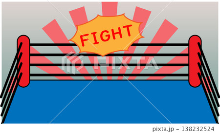 ファイトの文字とボクシングリングのイラスト・対決や挑戦を表現したコンセプト素材 138232524