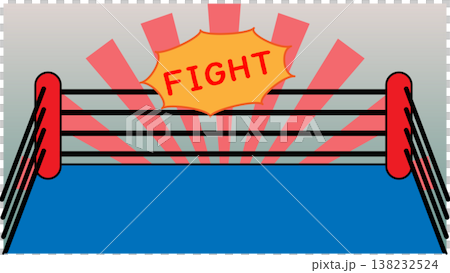 ファイトの文字とボクシングリングのイラスト・対決や挑戦を表現したコンセプト素材 138232524