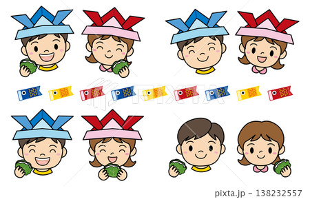 端午の節句 子どもの日 男の子と女の子の表情差分イラストセット 端午の節句 子どもの日 男の子と女の子の表情差分イラストセット 138232557