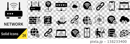 A set of silhouette icons related to vector networks. 138233400
