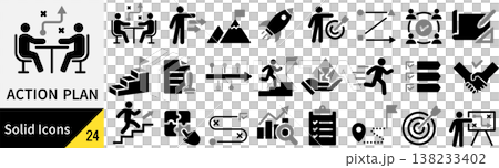 一組與向量行動計劃相關的輪廓圖示。 一組與向量行動計劃相關的輪廓圖示。 138233402