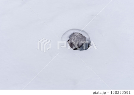 一面の雪原から顔を覗かせる石 138233591