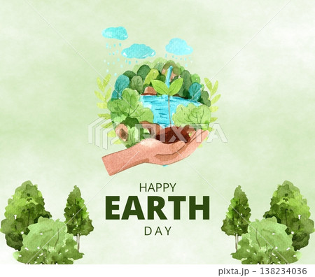 Watercolor hand holding earth and forest for environment protection Watercolor hand holding earth and forest for environment protection 138234036
