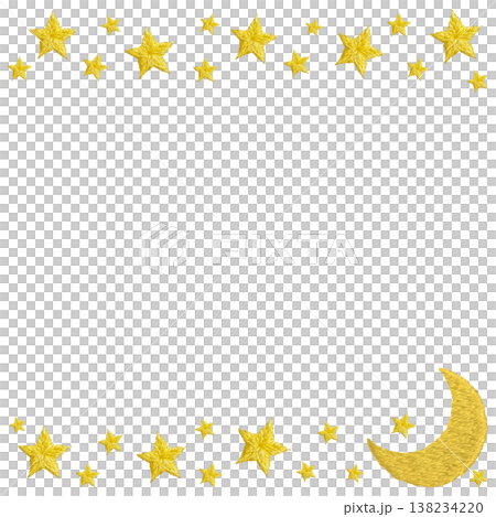 【パステルポップ星と月の上下フレーム】手刺繍イラスト素材 【パステルポップ星と月の上下フレーム】手刺繍イラスト素材 138234220