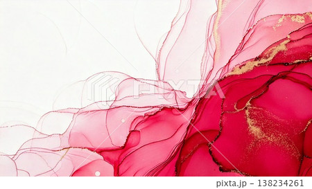 高級感のある薄くて淡いアルコールインクアート レッド 余白 16:9サイズ AI生成素材 138234261