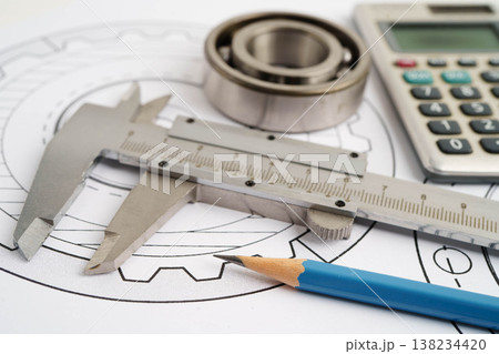 Engineering and precision tools with metal ball bering, mechanical industrial. Engineering and precision tools with metal ball bering, mechanical industrial. 138234420