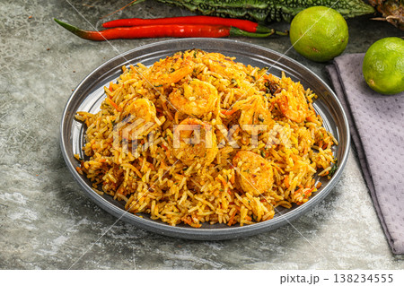 Indian cuisine - Biryani rice with prawn 138234555
