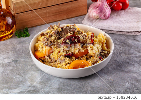 Traditional couscous with lamb and vegetables 138234616