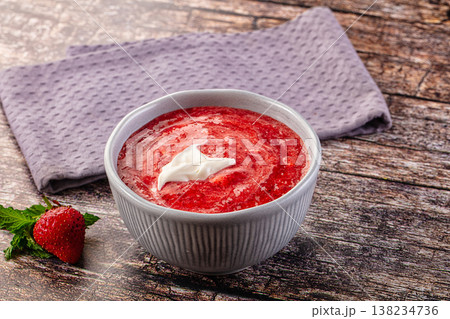 Cold sweet strawberry gazpacho soup 138234736