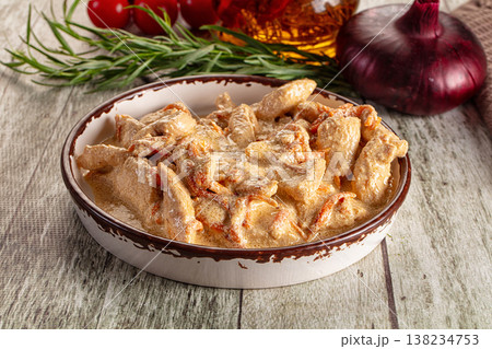Roasted chicken fillet with cream sauce Roasted chicken fillet with cream sauce 138234753