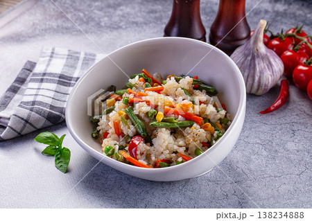 White steamed rice with vegetables White steamed rice with vegetables 138234888