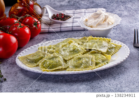 Italian dumplings ravioli with spinach Italian dumplings ravioli with spinach 138234911