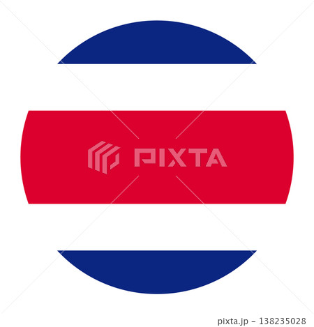 Circular vector illustration of the Costa Rican flag, isolated on white background. 138235028