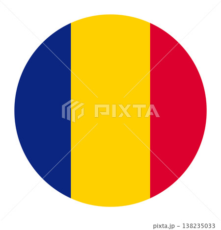 Circular vector illustration of the Romanian flag, isolated on white background. Circular vector illustration of the Romanian flag, isolated on white background. 138235033