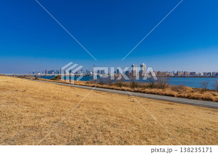 大阪市 淀川河川敷と梅田の高層ビル街 大阪市 淀川河川敷と梅田の高層ビル街 138235171