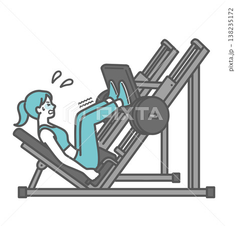 レッグプレスマシンできつそうにトレーニングする女性のイラスト 138235172