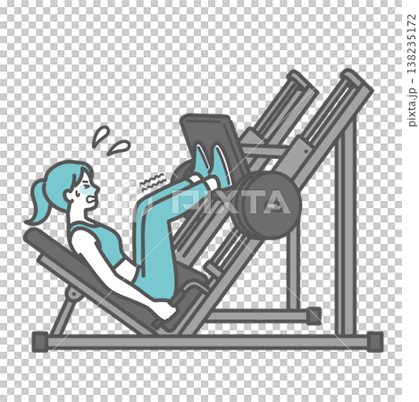 レッグプレスマシンできつそうにトレーニングする女性のイラスト 138235172