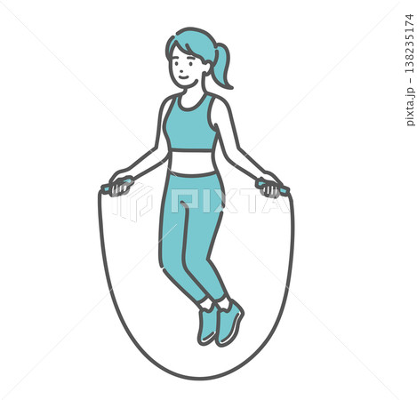 笑顔で縄跳び（有酸素運動）をする女性のイラスト 138235174