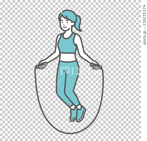 笑顔で縄跳び（有酸素運動）をする女性のイラスト 138235174