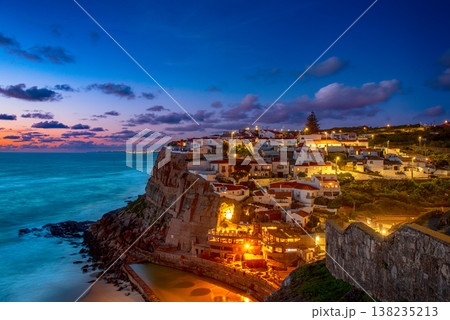 View Of old Azenhas do Mar town In Portugal at night, travel destinations View Of old Azenhas do Mar town In Portugal at night, travel destinations 138235213