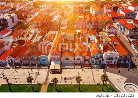 Costa Nova, Aveiro, Portugal: colorful striped houses called Palheiros Costa Nova, Aveiro, Portugal: colorful striped houses called Palheiros 138235222