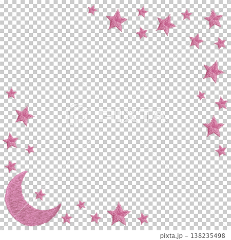 【パステルポップ星と月のフレーム】手刺繍イラスト素材 138235498
