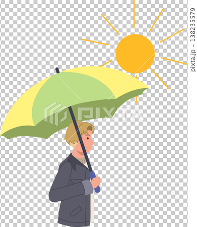 sun protection concept man holding umbrella under bright sunlight 138235579
