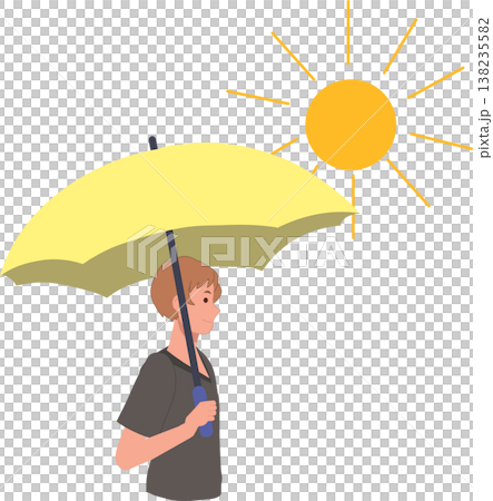 man using umbrella for sun protection in summer heat 138235582