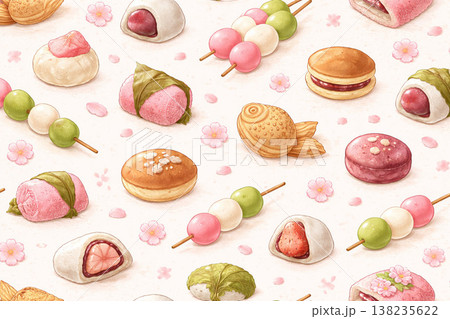 団子シリーズ：団子と和菓子のミックス総柄 138235622