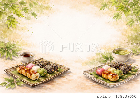 団子シリーズ：左右に団子を配したフレーム背景 138235650