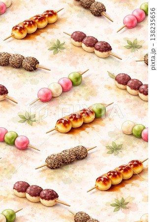 団子シリーズ：にじみ背景のやわらか団子パターン 138235656