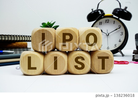 IPO List alphabet letters with calculator and alarm clock on white background IPO List alphabet letters with calculator and alarm clock on white background 138236018