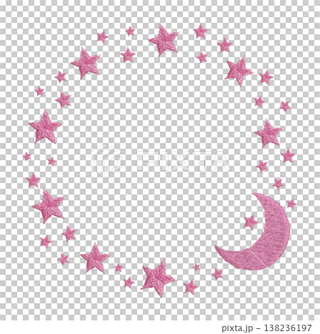 [Pastel Pop Star and Moon Circle Frame] Hand Embroidery Illustration Material 138236197