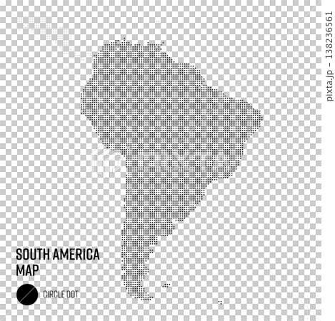World map (coarse dot pattern), South America region, grouped by country. World map (coarse dot pattern), South America region, grouped by country. 138236561