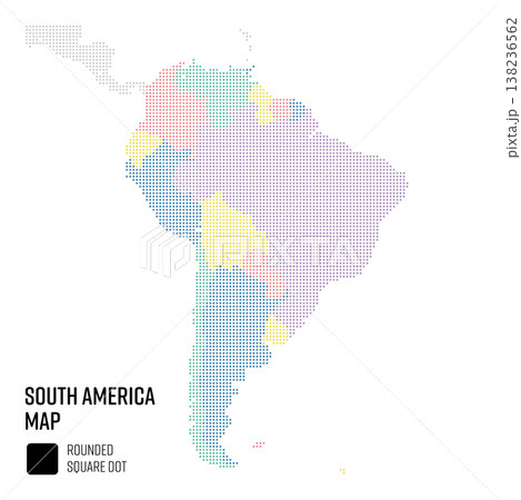 世界地図ドット粗め 南アメリカ地域 国別にグループ 138236562