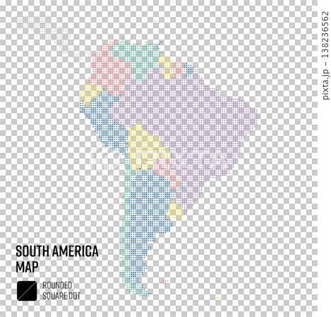 世界地圖（粗點圖案），南美洲地區，依國家分組。 138236562
