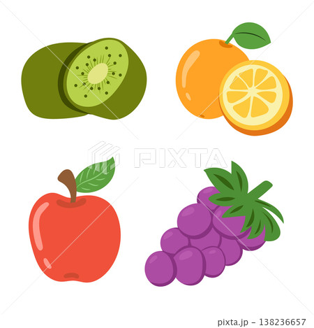 Fresh fruit set with apple, orange, grape and kiwi slice Fresh fruit set with apple, orange, grape and kiwi slice 138236657