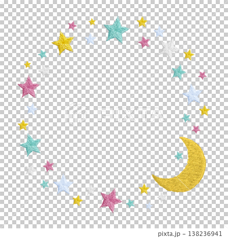 [Pastel Pop Star and Moon Circle Frame] Hand Embroidery Illustration Material 138236941