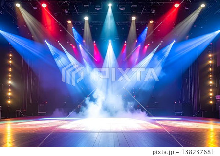 鮮やかな多色のスポットライトが交差する華やかなライブステージ 138237681