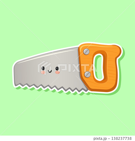 Happy hand saw character, woodworking tool mascot 138237738