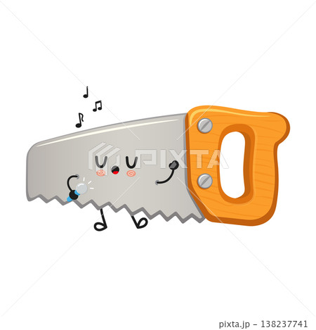 Hand saw character singing with microphone and musical notes 138237741
