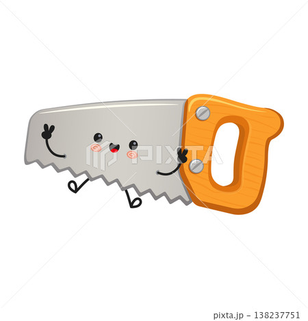 Cute cartoon handsaw character making peace sign Cute cartoon handsaw character making peace sign 138237751
