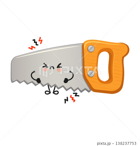 Hand saw cartoon character feeling headache and pain concept Hand saw cartoon character feeling headache and pain concept 138237753