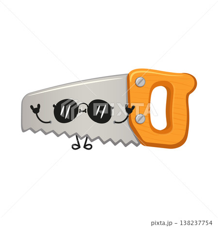 Hand saw cartoon character wearing sunglasses making rock on gesture Hand saw cartoon character wearing sunglasses making rock on gesture 138237754